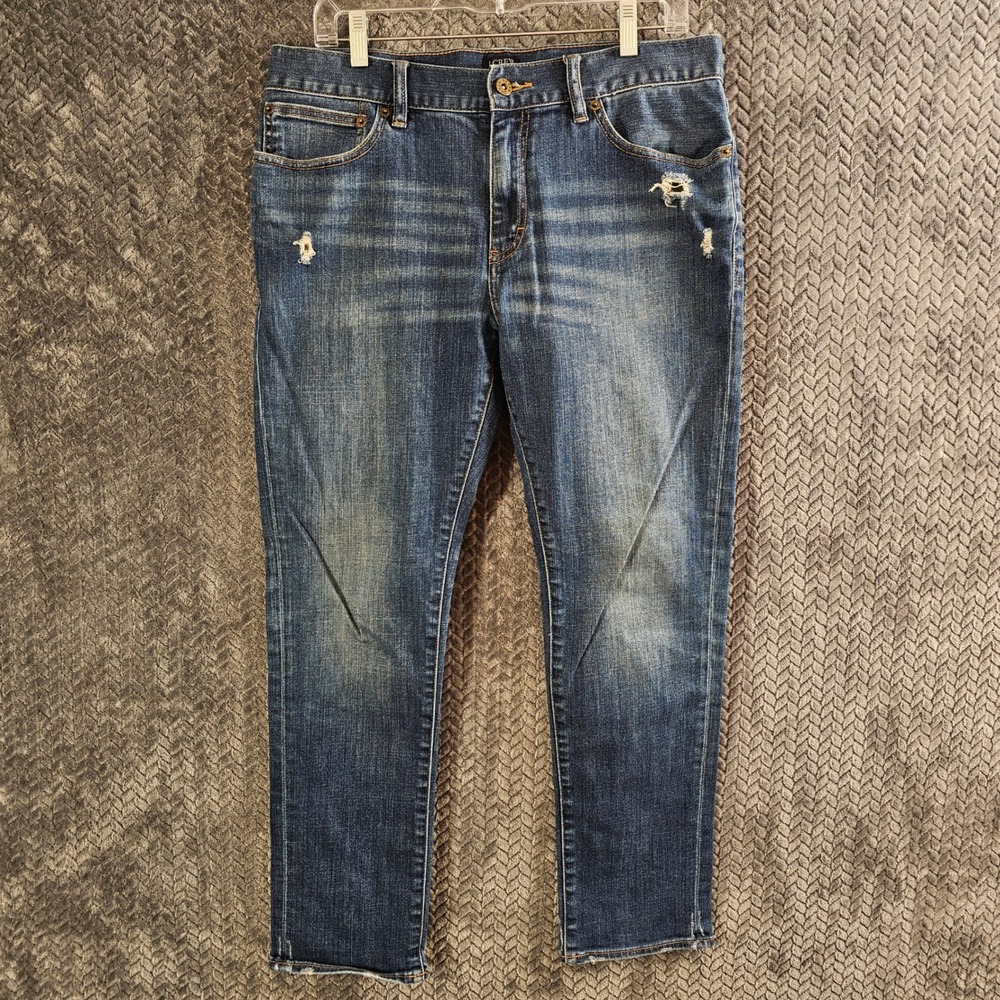 J Crew Driggs Mens Blue Wash Distressed Slim Fit Jeans W33 L30 elevated casual